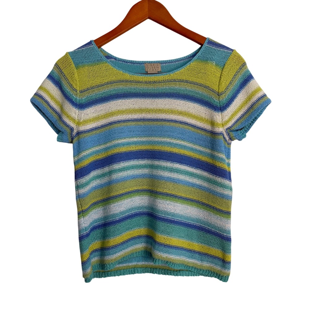 Sigrid Olsen Sport Striped Knit Sweater Blue Green Womens Size S Coastal Y2K